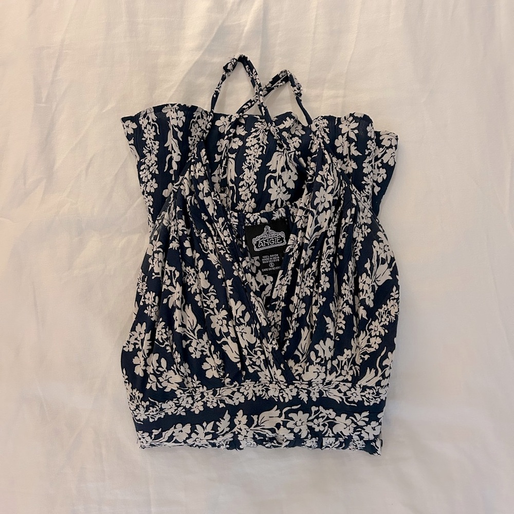 Navy and White Floral Maxi Dress (S)